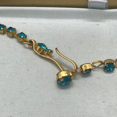 LOT 29: Blue Rhinestone Necklace and Bracelet With Clip Ons