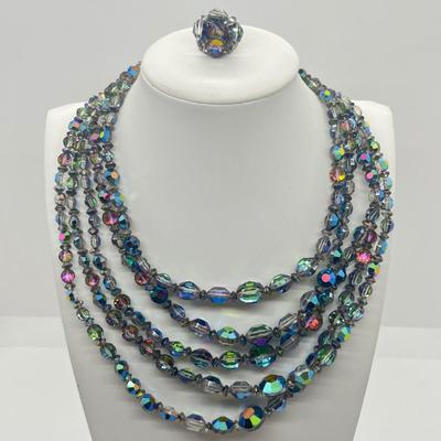 LOT 30: Five Strand 16” Aurora Borealis Necklace