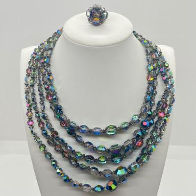LOT 30: Five Strand 16” Aurora Borealis Necklace