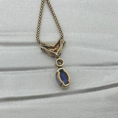 LOT 31: 14K Yellow Gold Vintage Necklace With Tanzanite and Diamond Pendant 17"- 7.3 GTW