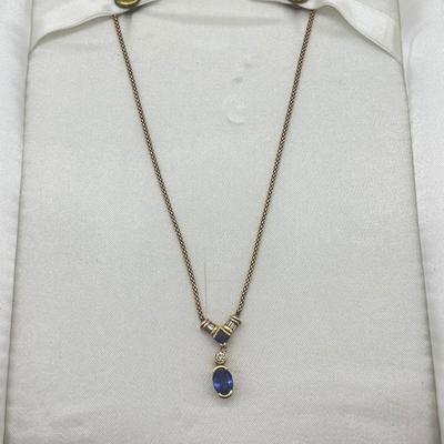 LOT 31: 14K Yellow Gold Vintage Necklace With Tanzanite and Diamond Pendant 17"- 7.3 GTW