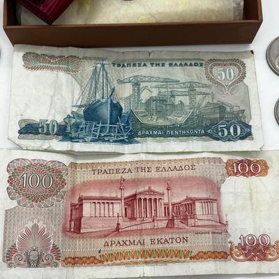 LOT 103: Collection of International Currency and New In Box Louis Vuitton Key Holder Wallet
