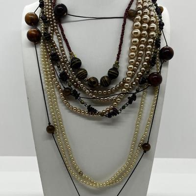 LOT 104: Necklaces Including Art Glass Beads and Glass Seed Pearls - Sizes 46" to 60"