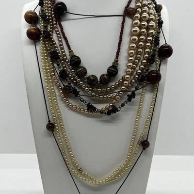 LOT 104: Necklaces Including Art Glass Beads and Glass Seed Pearls - Sizes 46" to 60"