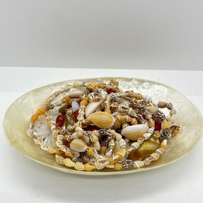 LOT 107: Unique Jewelry Collection Including Several Shell Art Pieces and Shell Art Tray