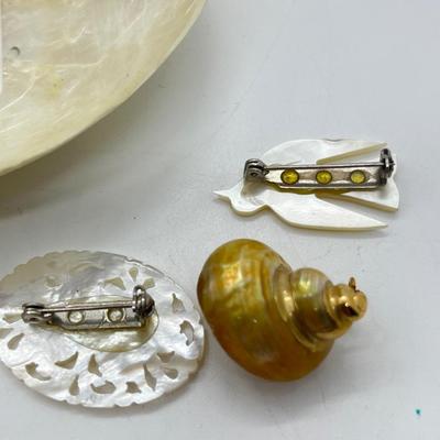 LOT 107: Unique Jewelry Collection Including Several Shell Art Pieces and Shell Art Tray