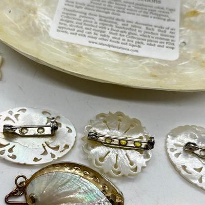 LOT 107: Unique Jewelry Collection Including Several Shell Art Pieces and Shell Art Tray