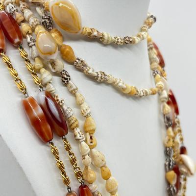 LOT 107: Unique Jewelry Collection Including Several Shell Art Pieces and Shell Art Tray