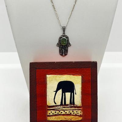LOT 108: Arik Idan "Hamsa" Necklace Made With Roman Glass