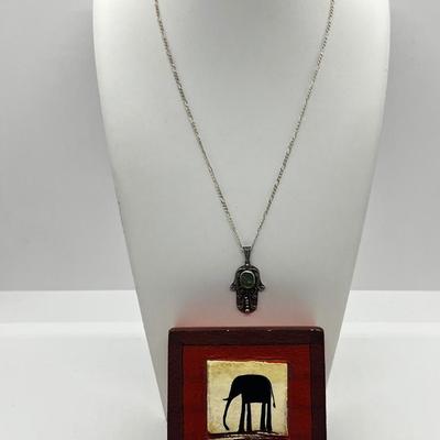 LOT 108: Arik Idan "Hamsa" Necklace Made With Roman Glass