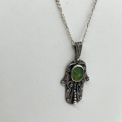 LOT 108: Arik Idan "Hamsa" Necklace Made With Roman Glass