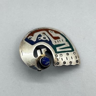 LOT 110: Ecuador Ethnic Gemstone 950 Silver Pendant Brooch - 9.2 GTW
