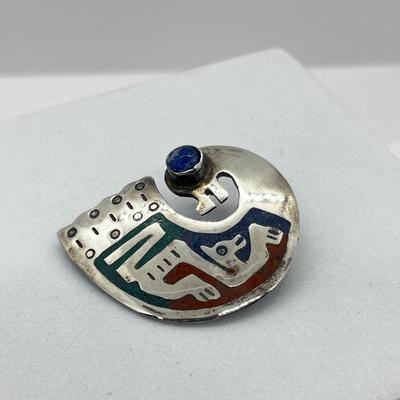 LOT 110: Ecuador Ethnic Gemstone 950 Silver Pendant Brooch - 9.2 GTW