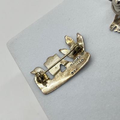 LOT 111: 925 Taxco Mexican Cactus Siesta Brooch and Sterling Two Tone Unicorn Pin