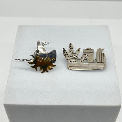 LOT 111: 925 Taxco Mexican Cactus Siesta Brooch and Sterling Two Tone Unicorn Pin