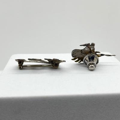LOT 111: 925 Taxco Mexican Cactus Siesta Brooch and Sterling Two Tone Unicorn Pin