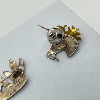 LOT 111: 925 Taxco Mexican Cactus Siesta Brooch and Sterling Two Tone Unicorn Pin