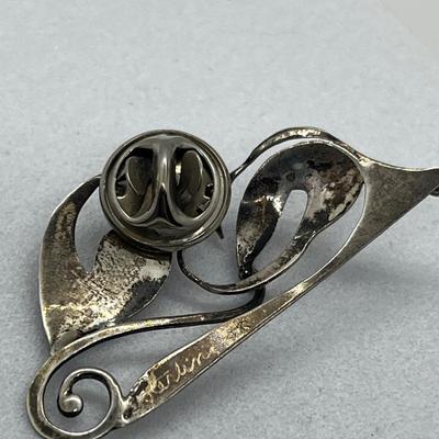 LOT 113: Vintage Sterling Handmade Abstract Modernist Pin Signed "JR"