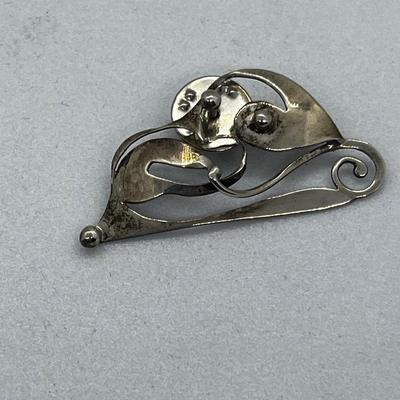 LOT 113: Vintage Sterling Handmade Abstract Modernist Pin Signed "JR"
