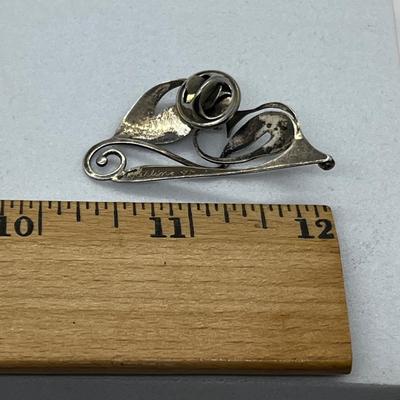 LOT 113: Vintage Sterling Handmade Abstract Modernist Pin Signed "JR"