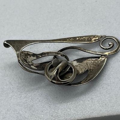 LOT 113: Vintage Sterling Handmade Abstract Modernist Pin Signed "JR"