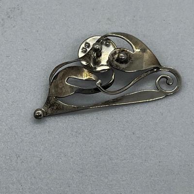 LOT 113: Vintage Sterling Handmade Abstract Modernist Pin Signed "JR"