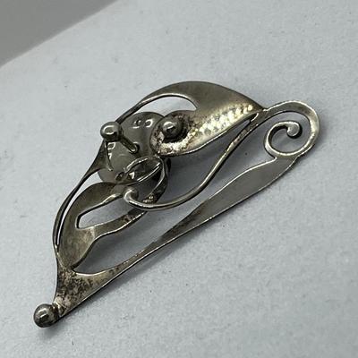 LOT 113: Vintage Sterling Handmade Abstract Modernist Pin Signed "JR"