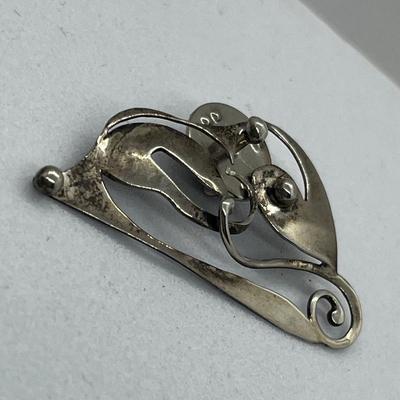 LOT 113: Vintage Sterling Handmade Abstract Modernist Pin Signed "JR"
