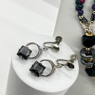 LOT 117: Black Tone Necklaces and Pierced Earrings
