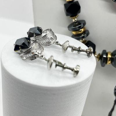 LOT 117: Black Tone Necklaces and Pierced Earrings