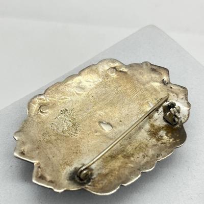 LOT 118: Vintage Silverplate and Blue Brooch Plus Two Antique Brass Pins