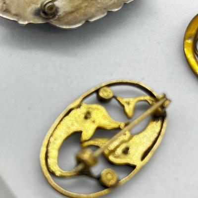 LOT 118: Vintage Silverplate and Blue Brooch Plus Two Antique Brass Pins