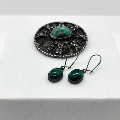 LOT 120: Vintage 935 Sterling Brooch/Pin Made in Palestine and 925 Silver and Marcasite Earrings