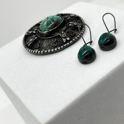 LOT 120: Vintage 935 Sterling Brooch/Pin Made in Palestine and 925 Silver and Marcasite Earrings