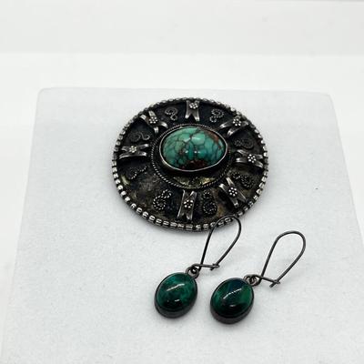 LOT 120: Vintage 935 Sterling Brooch/Pin Made in Palestine and 925 Silver and Marcasite Earrings