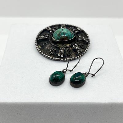 LOT 120: Vintage 935 Sterling Brooch/Pin Made in Palestine and 925 Silver and Marcasite Earrings