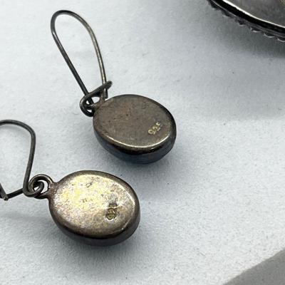 LOT 120: Vintage 935 Sterling Brooch/Pin Made in Palestine and 925 Silver and Marcasite Earrings