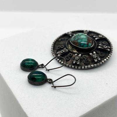 LOT 120: Vintage 935 Sterling Brooch/Pin Made in Palestine and 925 Silver and Marcasite Earrings