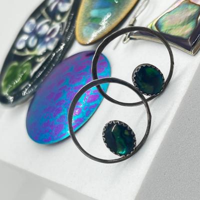 LOT 122: Three Artisan Signed Brooches and Two Pairs Pierced Earrings