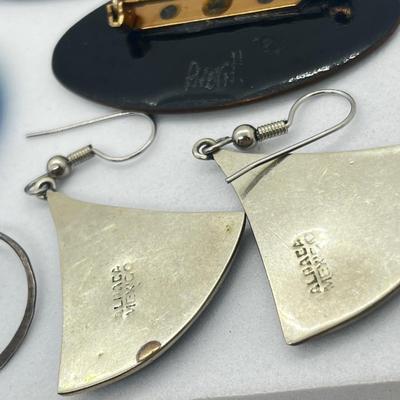 LOT 122: Three Artisan Signed Brooches and Two Pairs Pierced Earrings