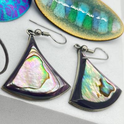 LOT 122: Three Artisan Signed Brooches and Two Pairs Pierced Earrings