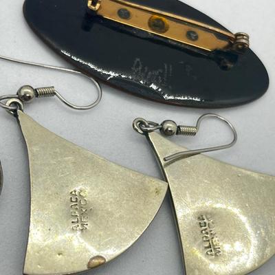 LOT 122: Three Artisan Signed Brooches and Two Pairs Pierced Earrings