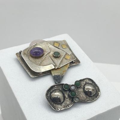LOT 129: Two Sterling 925 Artisan Brooches/Pins -34.5 GTW