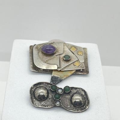 LOT 129: Two Sterling 925 Artisan Brooches/Pins -34.5 GTW