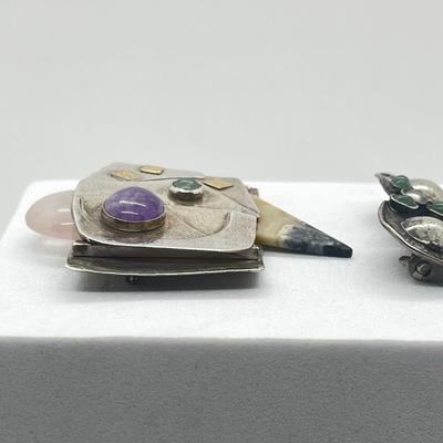 LOT 129: Two Sterling 925 Artisan Brooches/Pins -34.5 GTW