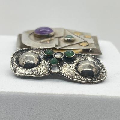 LOT 129: Two Sterling 925 Artisan Brooches/Pins -34.5 GTW