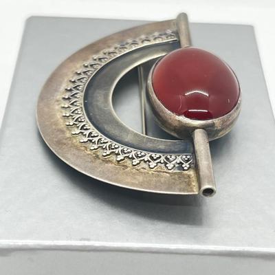 LOT 130: Spectacular 925 Carnelian and Hematite Reversible Brooch/Pin