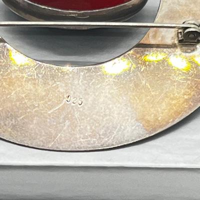 LOT 130: Spectacular 925 Carnelian and Hematite Reversible Brooch/Pin