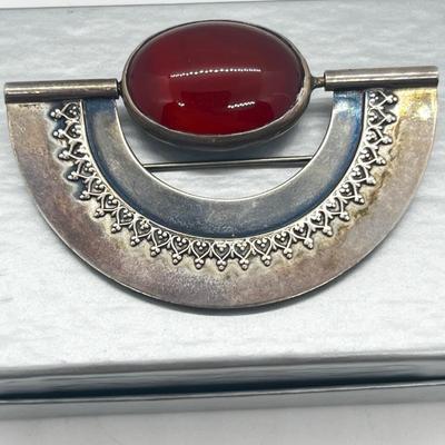 LOT 130: Spectacular 925 Carnelian and Hematite Reversible Brooch/Pin