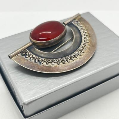 LOT 130: Spectacular 925 Carnelian and Hematite Reversible Brooch/Pin